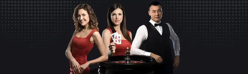 Luxurious gaming interior featuring a woman in a striking red dress next to the roulette table — TKHOT’s hallmark elegant atmosphere.